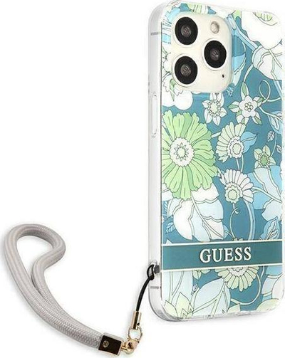 Mbulesë telefoni Guess Flower Strap, për iPhone 13 Pro 13 6.1", hardcase TPU, jeshile