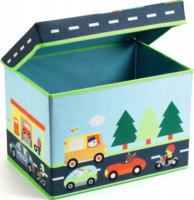 Kuti lodrash Toy Box Circuit, palosëse, 35 x 25 x 25 cm, me rrugë dhe makina