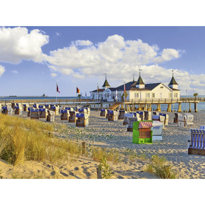 Puzzle Ravensburger Beach Chairs in Ahlbeck Baltic Sea, 500 copa, peizazh bregdetar, shumëngjyrësh