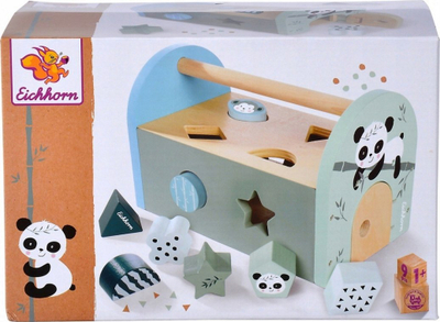 Lodër druri formash Eichhorn Shape Sorting Box, 8 figura, me dorezë, shumëngjyrëshe