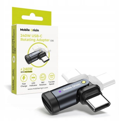 Вртлив адаптер USB C Mobile Origin CB5, 240W, 480Mbps, сив