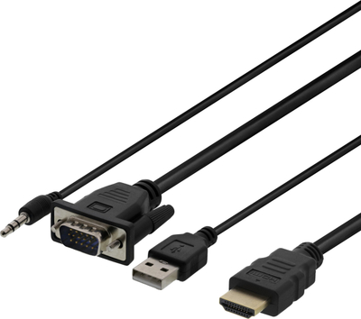 Kabllo konvertues VGA në HDMI DELTACO, me audio 3.5mm dhe USB, 2m, i zi