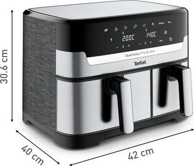 Fritezë me ajër Tefal DualEasy Grill EY905D, dy sirtarë, pa vaj, gri