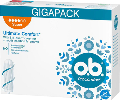 Tampona higjenikë O.B. ProComfort Super, paketim 54 copë, për fluks të bollshëm
