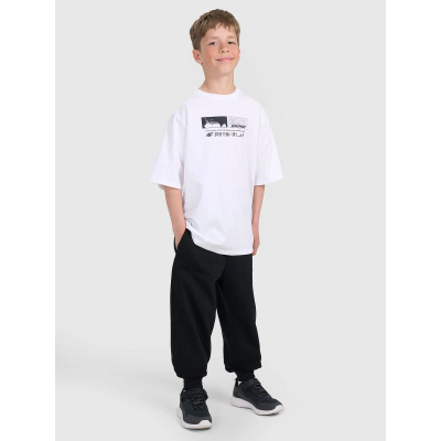 Bluzë çunash 4F 4FJRAW25TTSHM3065, oversize, pambuk 100%, e bardhë