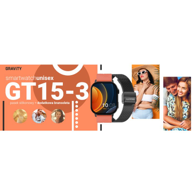 Smartwatch Gravity GT15-3, ekran 2.04", Bluetooth 5.0, i zi me rrip të kuq