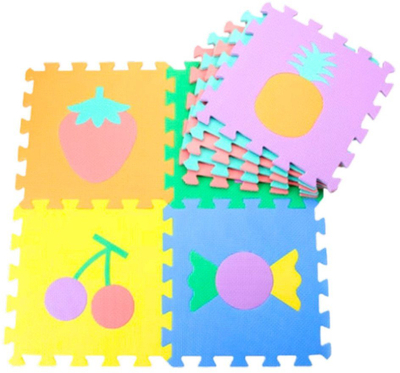 Tapet puzzle për kalamajtë LEAN Toys, 16 copa, shkumë EVA, me fruta dhe ëmbëlsira, shumëngjyrësh