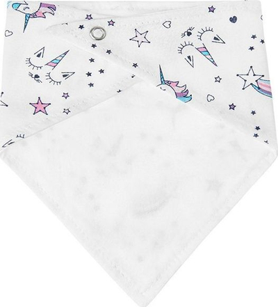 Shall bib për kalamaj Akuku Unicorn Scarf, pambuk 100%, me kapëse, i bardhë me njëbrirësh