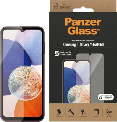 Mbrojtës ekrani PanzerGlass Ultra Wide Fit, për Samsung Galaxy A14 A14 5G, xham i fortë i kalitur, i tejdukshëm