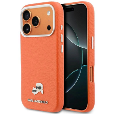 Kapotë telefoni Karl Lagerfeld Karl &amp; Choupette Saffiano MagSafe, për iPhone 17 Pro, portokalli
