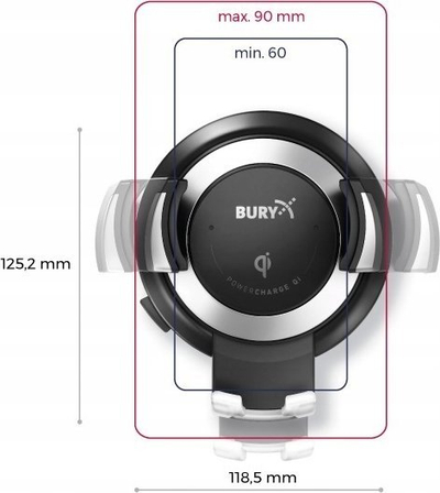 Mbajtës telefoni Bury PowerCharge Qi, karikim wireless 5W, USB Type C, i zi