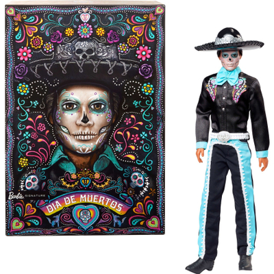 Kukull koleksionuese Barbie Signature Ken Day of the Dead 2024 HRM73, me aksesorë, me kostum të zi me detaje blu qielli