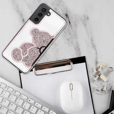 Kapak telefoni OEM TEDDY BEAR për Samsung Galaxy A17, PU TPU, rozë