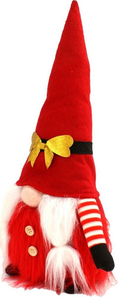 Figurinë dekorative Saska Christmas Santa Gnome, 40cm, me fjongo të artë