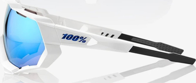 Syze sportive 100% Speedtrap, lente HiPER Blue Mirror, lente rezervë transparente, të bardha mat