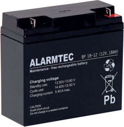 Батерија AGM Alarmtec BP 18 12, 12V, 18Ah, црна