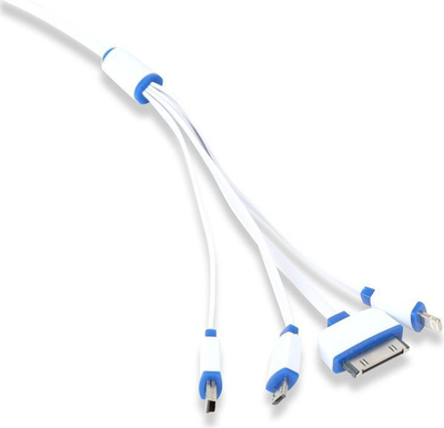 Kabllo karikimi Omega Universal 4 në 1, 1m, USB me micro USB mini USB Lightning, e bardhë blu