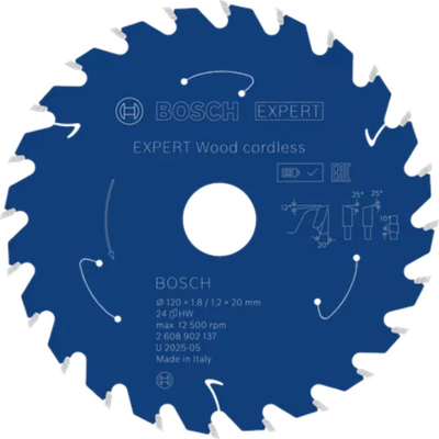 Teh rrethor Bosch Expert Wood Cordless, 120mm, 24 dhëmbë, blu
