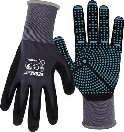 Dorëza pune DEDRA Nitrile Pro Comfort BH1015R09, masa 9, najlon me nitril, me pika PVC, shumëngjyrëshe