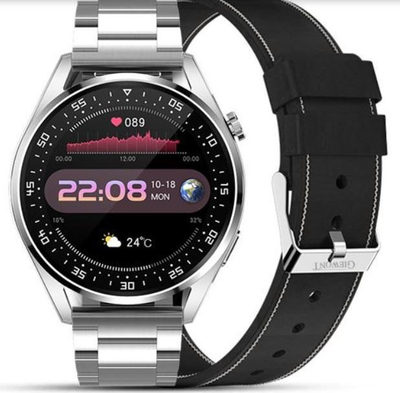Smartwatch Giewont GW450-5, ekran inteligjent, rrip i zi, argjendtë