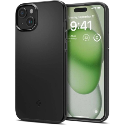 Maskë telefoni Spigen Thin Fit për iPhone 15 Plus, ultra e hollë, mbrojtje nga goditjet, e zezë