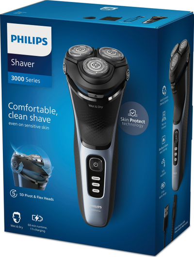 Rrojë elektrike Philips Series 3000 S3243/12, Wet &amp; Dry, pa tela, gri me të zezë