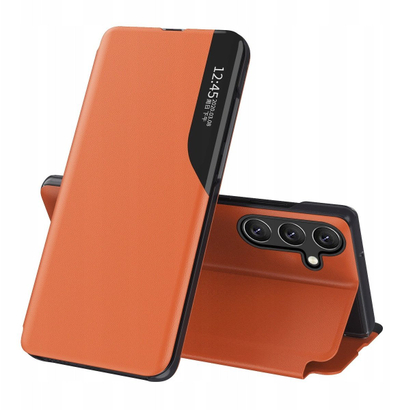 Këllëf telefoni Hurtel Eco Leather View për Samsung Galaxy A36, me kapak, me stand, portokalli