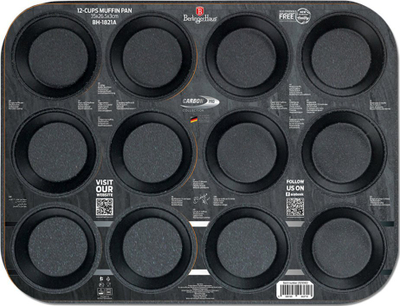 Tepsi muffin Berlinger Haus BH-1821A, 12 vende, non-stick, e zezë