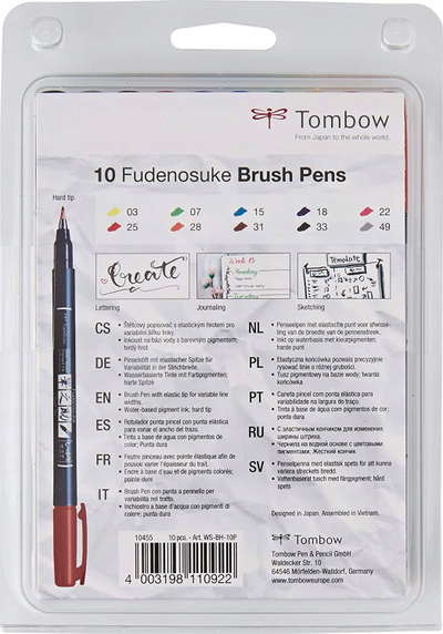Set stilolapsa brushë Tombow Fudenosuke WS-BH-10P, 10 copa, shumëngjyrësh
