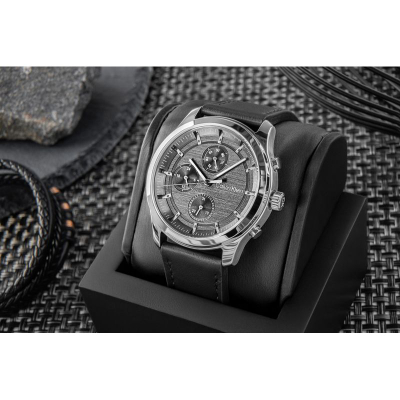 Ora burrash Calvin Klein Gents, 44mm, rrip lëkure, e zezë