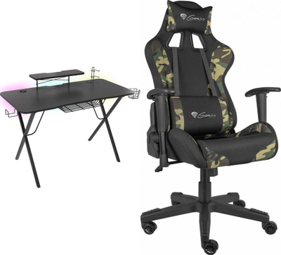 Set tavolinë edhe karrige gaming Genesis Holm 300 RGB 120x60 cm Nitro 560 Camo, LED RGB, e zezë