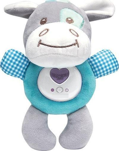 Lodër pelushi interaktive Woopie Little Donkey, me drita me ngjyra, me melodi ninulle, gri-kaltëroshe