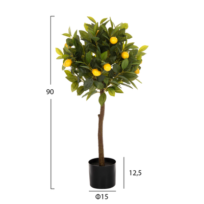 Bimë dekorative artificiale Lemon, 90cm, në vazo, me fruta të verdha