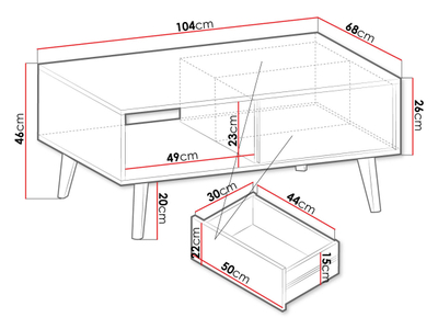 Tavolinë për kafe Mostero MSL104 (104 x 46 x 68)