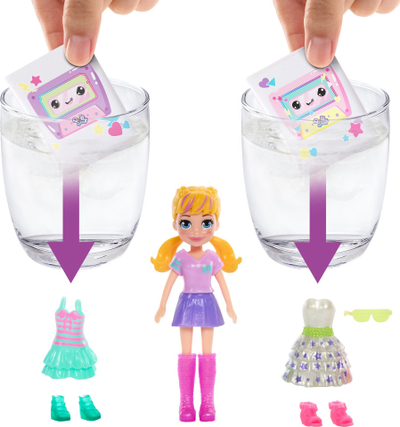 Set lojrash Polly Pocket Disco Dance Fashion Reveal, mini skenë vallzimi, kukull 7.5 cm, shumngjyrësh