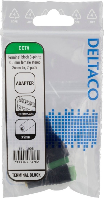 Adapter audio Deltaco TBL-1008, 3-pin në 3.5mm femër, set 2 copë, i zi jeshil