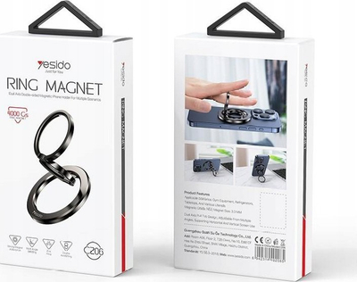Mbajtëse telefoni me unazë magnetike Yesido C206, universale, rrotulluese, e zezë
