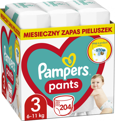 Пелени-шорцеви Памперс Пантс 3, 6-11 kg, 204 парчиња