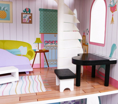 Shtëpi kukullash Wooden Dollhouse Pink, prej druri, 3 kate, rozë