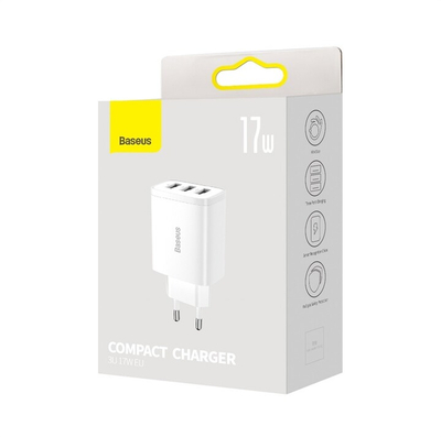 Karikues Baseus, 3xUSB-A, 17W, i bardhë
