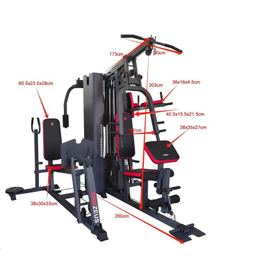 Stacion palestre Enero Fit 5500 Zeus, multi-gym, me pesha të integrume, i zi me të kuqe