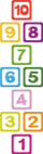 Stickerë dysheme edukativë hopscotch, numrat 1 10, PVC, shumëngjyrësh