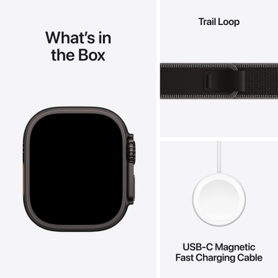 Apple Watch Ultra 3 Cellular 49mm Black Titanium Case with Black/Charcoal Trail Loop, S/M