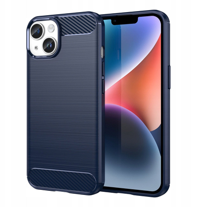 Mbrojtëse telefoni Armored Case për iPhone 14 Plus, TPU gome e fortë, dizajn karboni, e zezë
