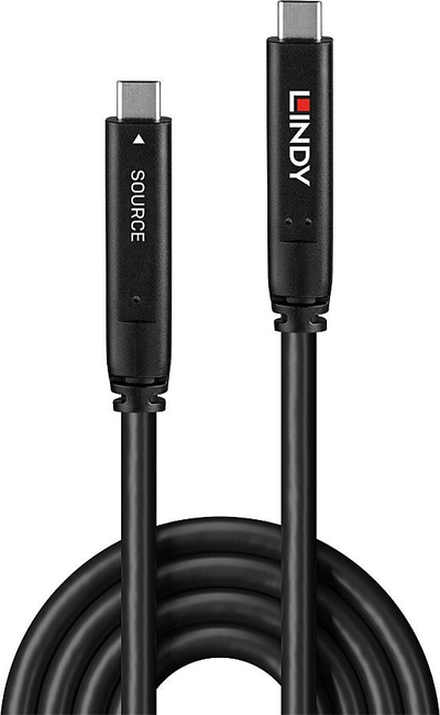 Kabllo USB C Lindy 15m, USB 3.2 Gen 2, DP 1.4, e zezë