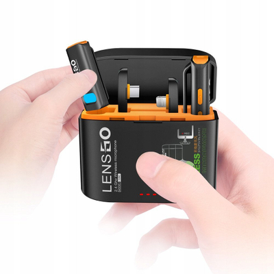 Set mikrofonash pa tel LensGo 528C, 2x mini, 50 m, USB C edhe Lightning, i zi