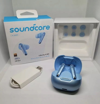 Kufje pa tela Anker Soundcore Liberty 4 NC, me ANC, bateri 50 orë, blu e çelët