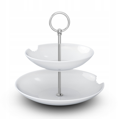 Stendë servirjeje dykatëshe, porcelan, 2 pjata, e bardhë