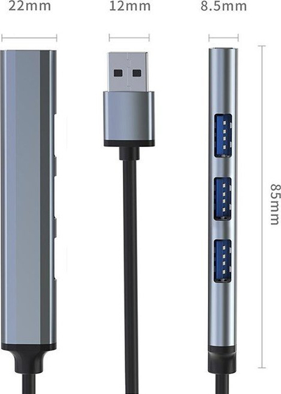 HUB USB Qoltec 4in1, 4x USB 3.0, 5 Gb/s, grafit