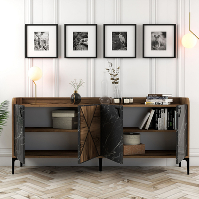 Konzolë Hommy Craft Venice, 180x78x35 cm, dekor arrë, e zezë